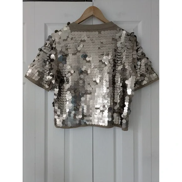 J. Crew Sequin Embellished T-Shirt Sz S Beige Silver NWD CD116 - Missing Sequins - Picture 4 of 7